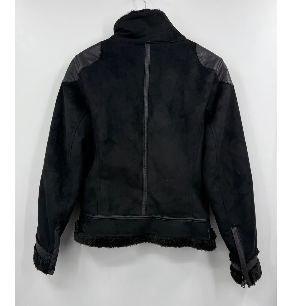 EXPRESS Black Faux Suede‎ Fur Lined Moto Jacket Womens Size Large